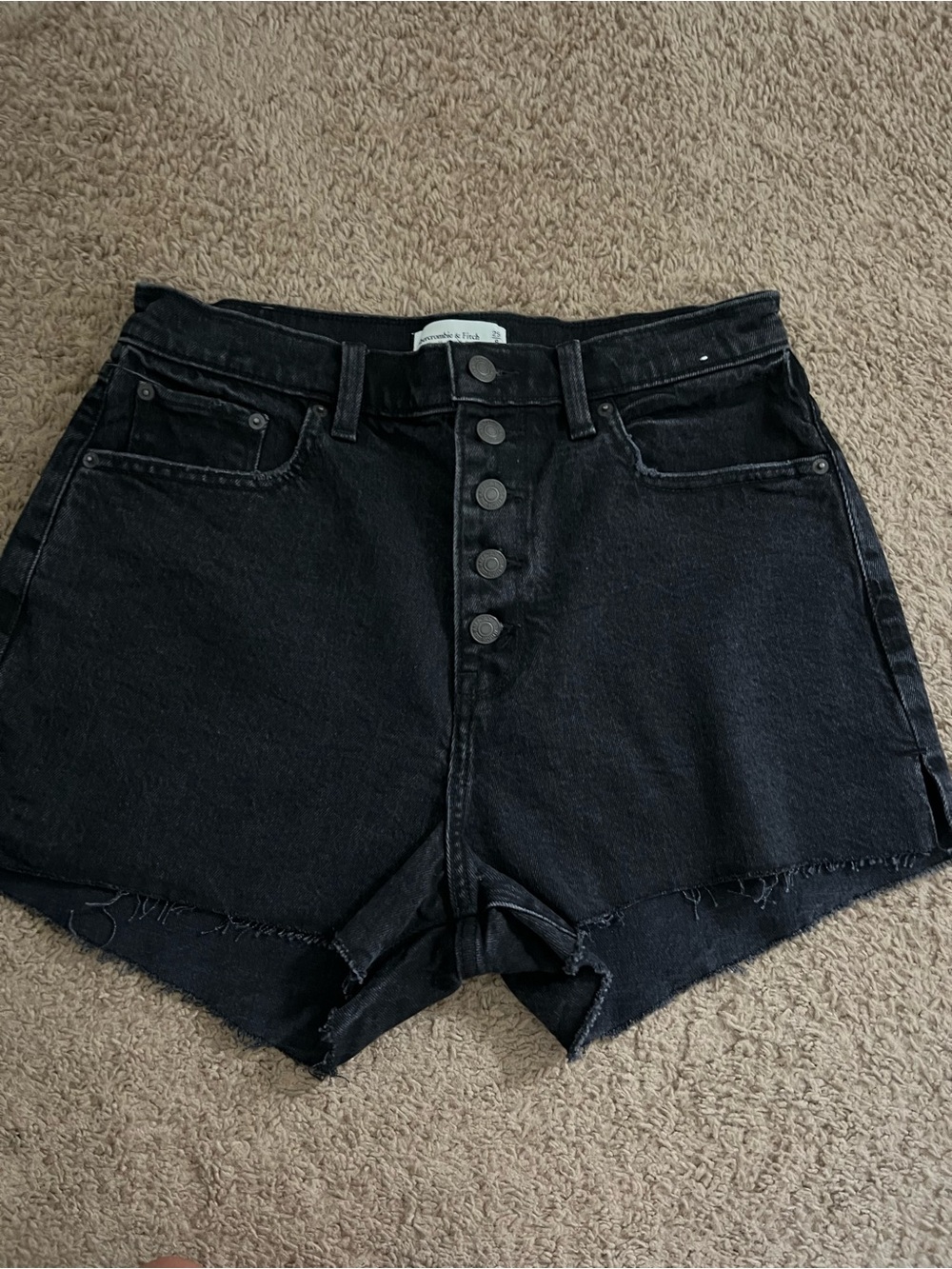Abercrombie & Fitch Black High-Rise Button-Fly Denim Shorts